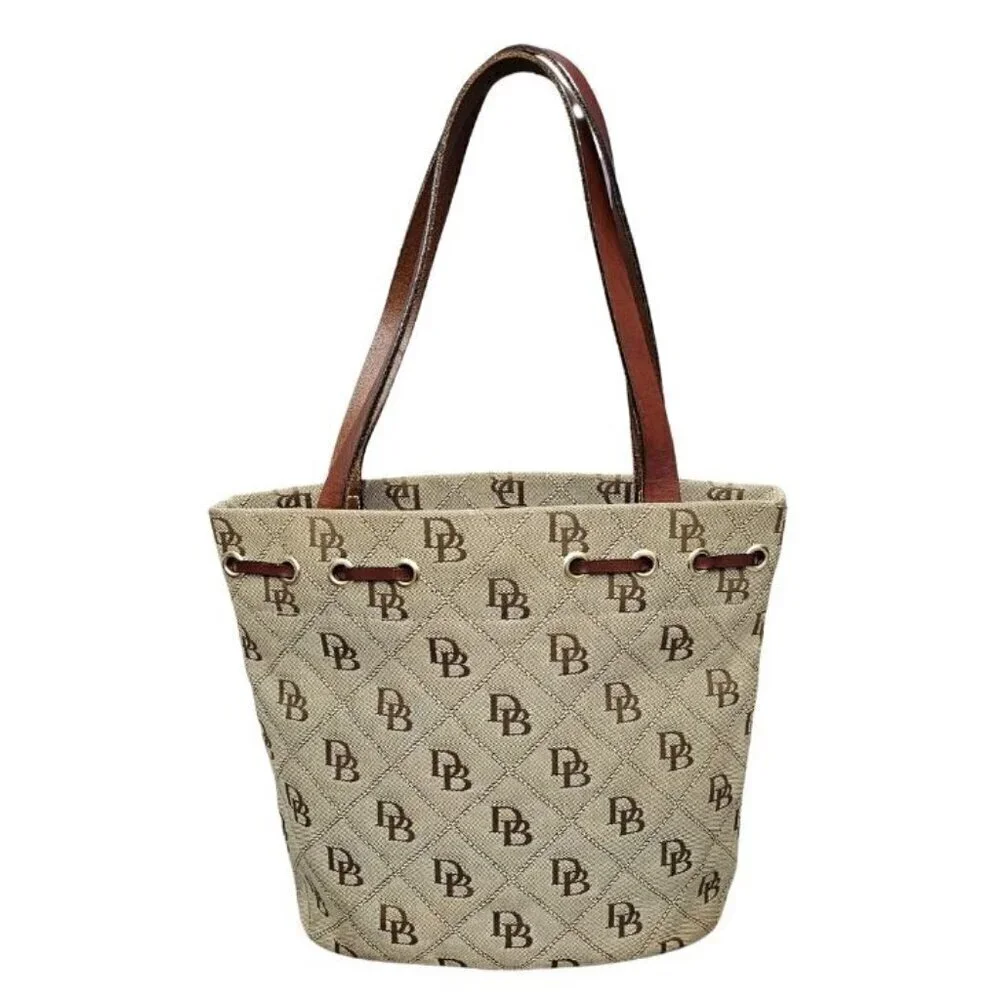 DOONEY & BOURKE Medium Tassel Brown Amber Leather Monogram Hobo Bucket Bag